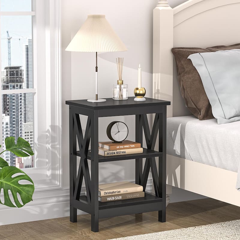 Modern Nightstand with 3-Tier Storage Shelves