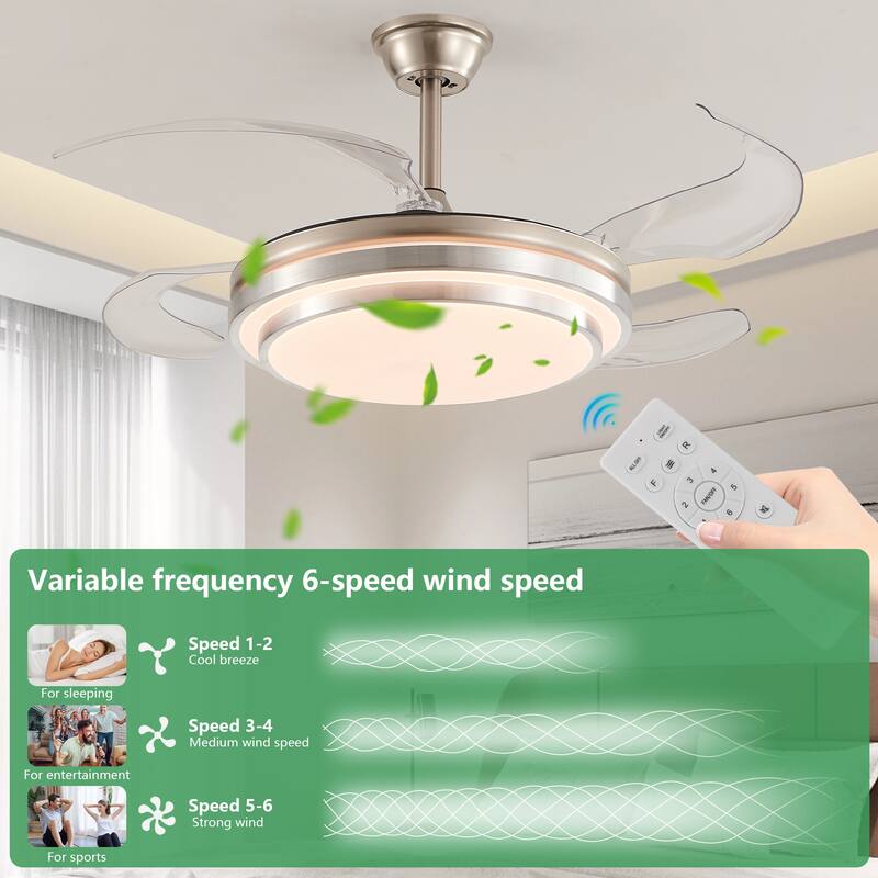42 Inch 3 Tiers Design Chandelier Ceiling Fan with Light, Retractable Ceiling Fan 6-Speed Quiet DC Motor Fan - 42 Inch