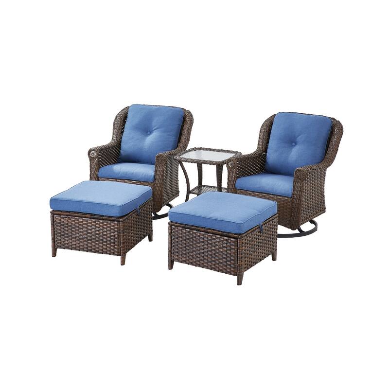 Patio Swivel Chairs Table 2 Ottomans Brown - Blue