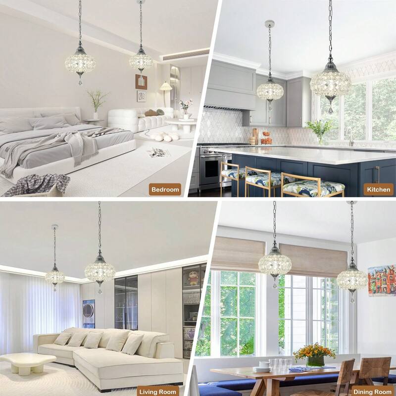 Cusp Barn Retro French 1-Light Globe Crystal LED Chandelier Kitchen Island Pendant Light for Dining Room