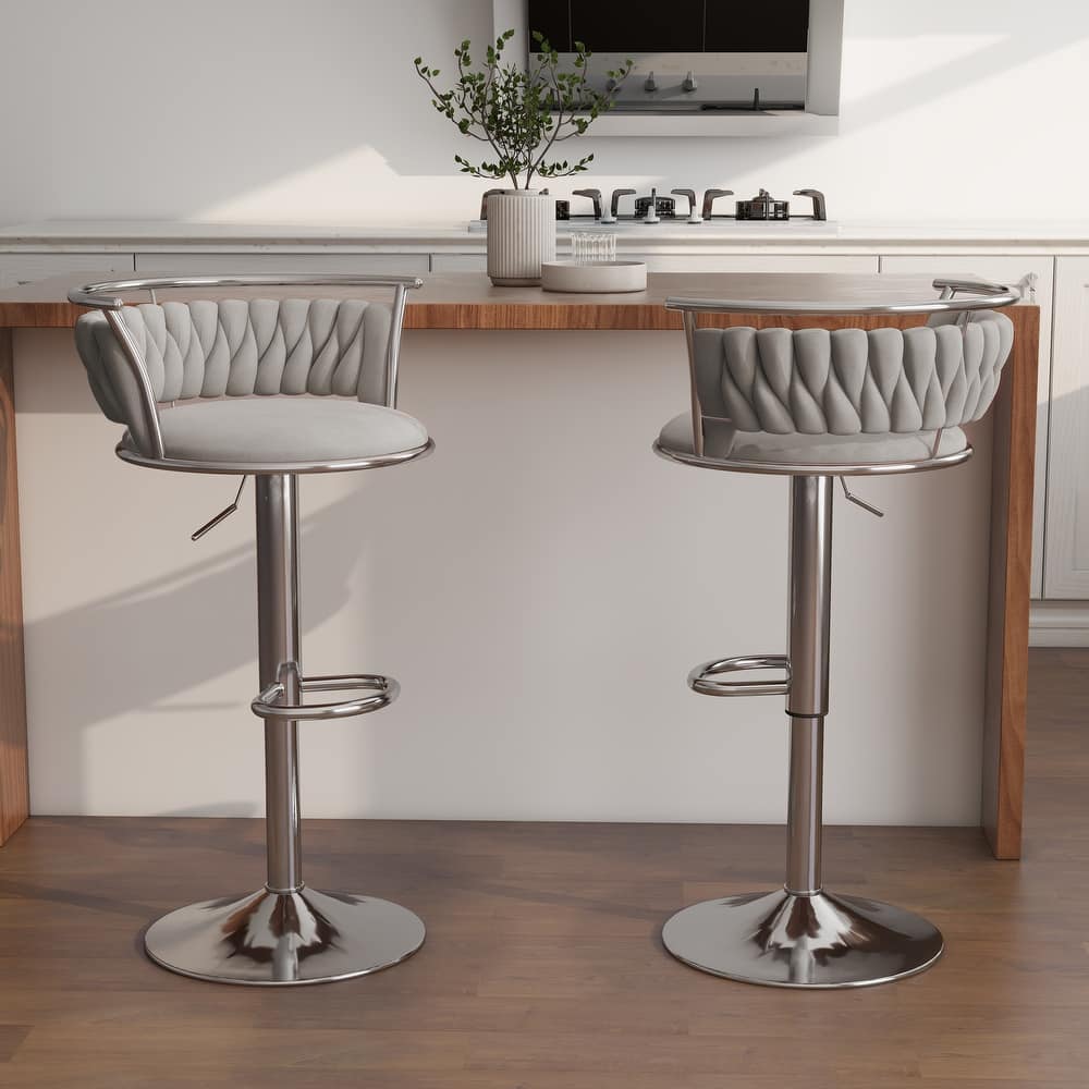 Modern Velvet Adjustable Swivel Bar Stools Set of 2