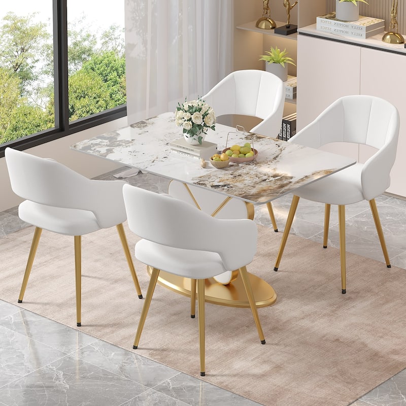 VECELO Modern Upholstered Dining Chairs Set of 4, Velvet Kitchen Chairs for Dining Room - Set of 4 - White