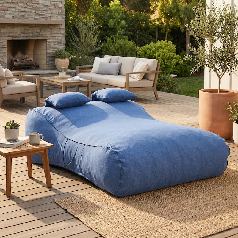 Christopher Knight Home - Lemoore Casual Outdoor Upholstered Bean Bag Daybed - Navy Blue