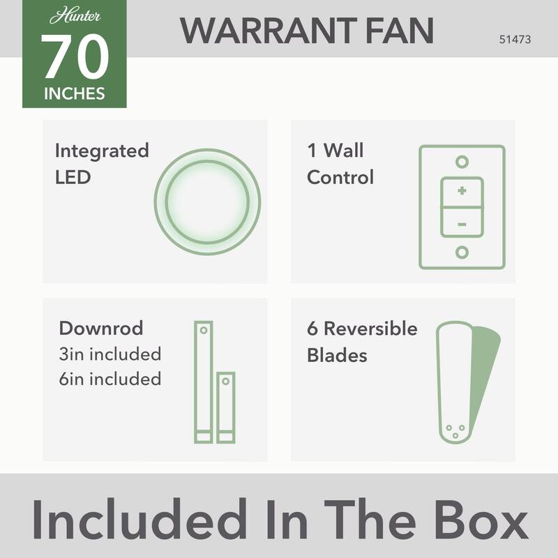 Hunter 70" Warrant Windmill Ceiling Fan with LED Light Kit and Wall Control - Farmhouse, Industrial, Contemporary