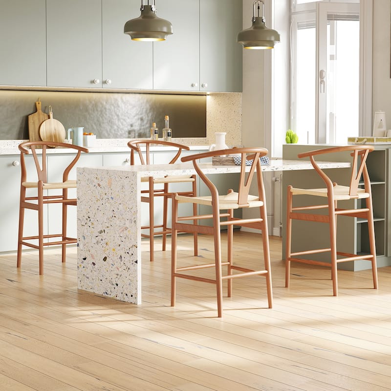 Weave Counter Height Bar Stools, Fully Assembled Rattan Bar Chairs for Kitchen Island,1pc