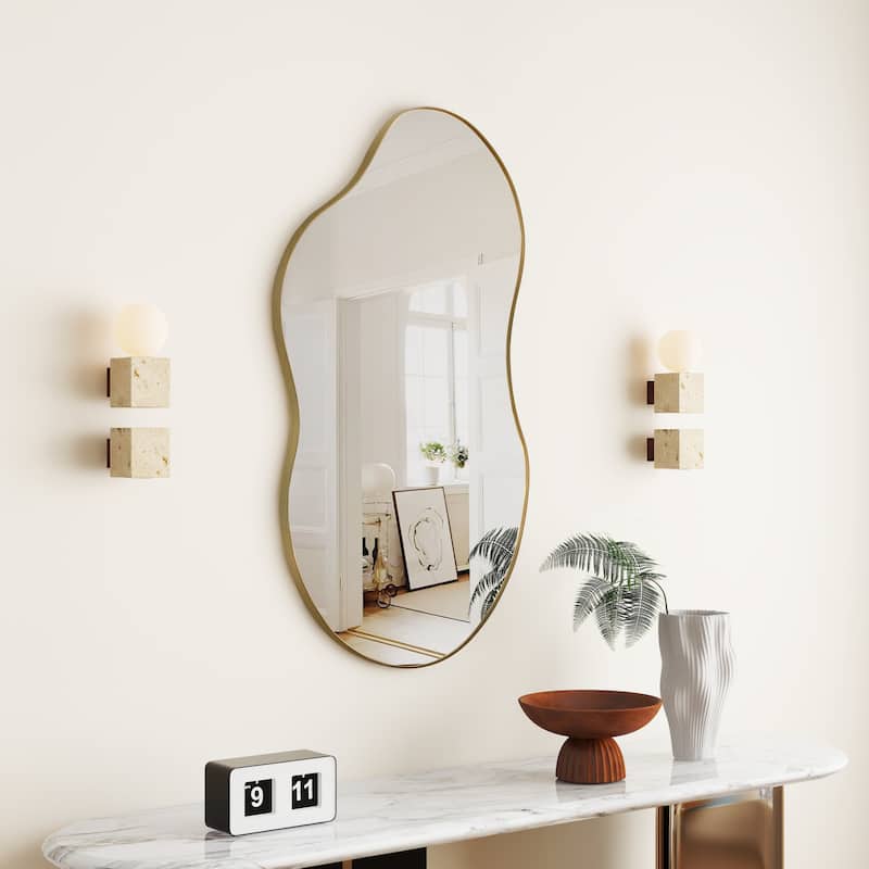 Asymmetrical Wavy Antique Accent Wall Mirror - 32"×20" - Antique Bronze