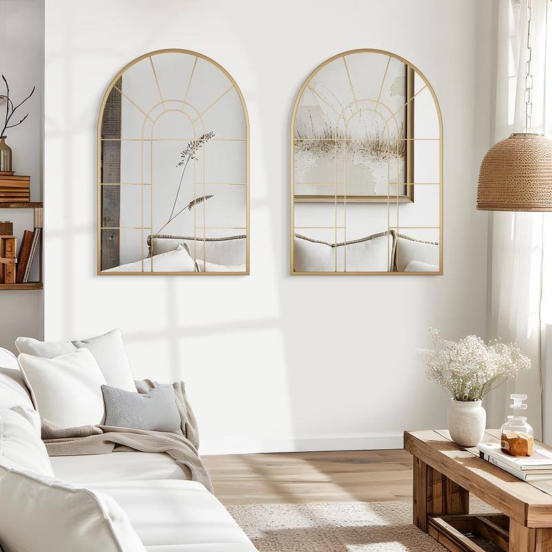 Iron Metal Frame Rectangular Windowpane Wall Mirror Farmhouse Rustic Elegant Decor for Living Room Bedroom Bathroom Entryway