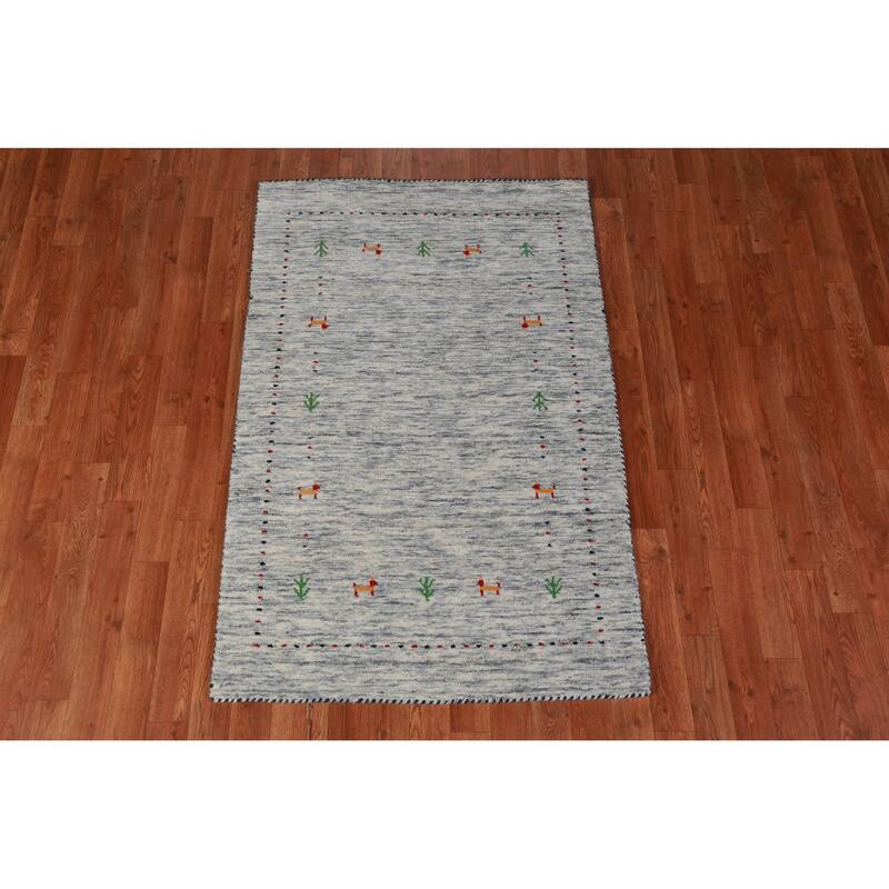 Hand Knotted Oriental 100% Wool Carpet Tribal Stripe Beige & Ivories Gabbeh Area Rug - 4' 9'' X 3' 0''