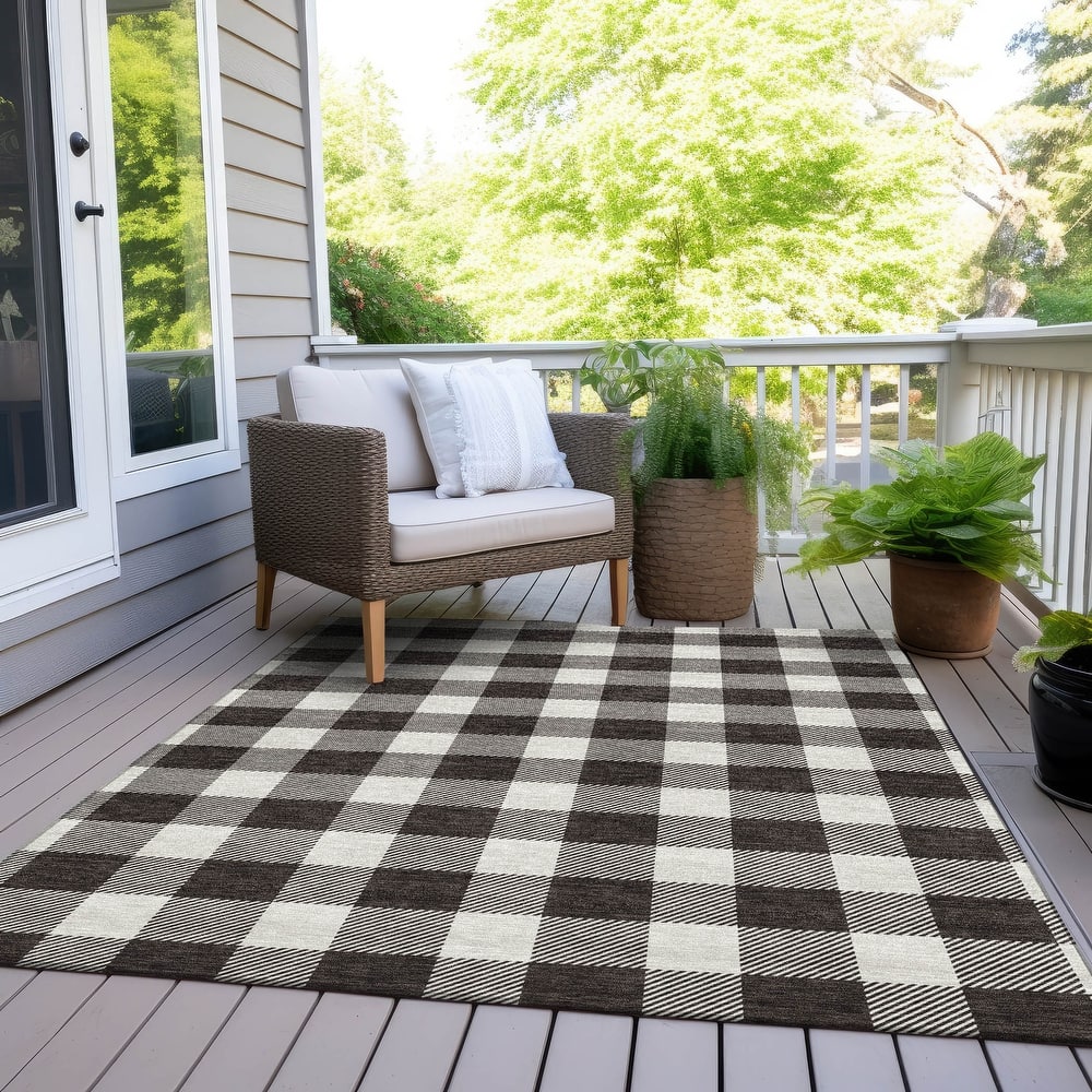 Machine Washable Indoor/ Outdoor Chantille Plaid Rug