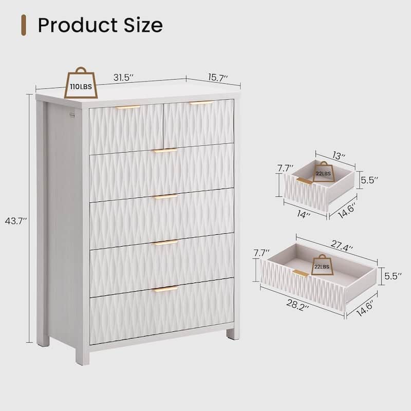 Fluted Bedroom Dresser Drawers TV Stand Drawer Organizer