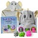 preview thumbnail 1 of 6, Rub-a-Dub Gift Set, 5-Piece Bath Set Includes Elephant Hooded Towel, 3 Jungle Safari Squirt Toys - Multi