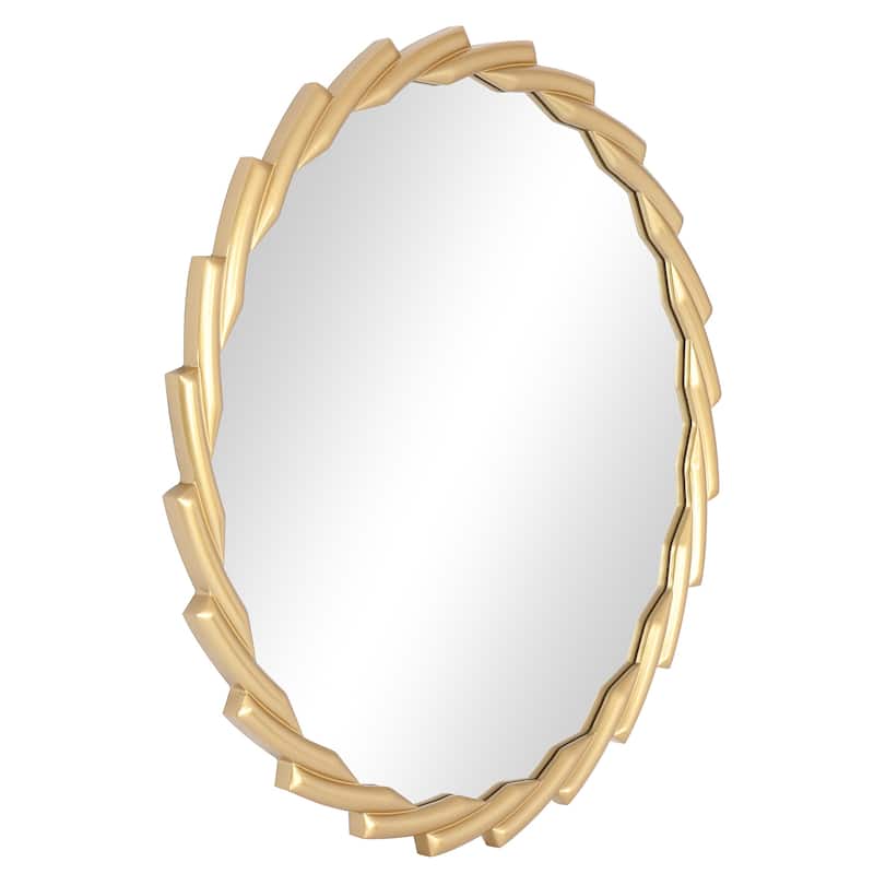 MacLuu Gold Round Decorative Wood Carved Frame Wall Mirror - 24" W x 24" H x 0.75" D