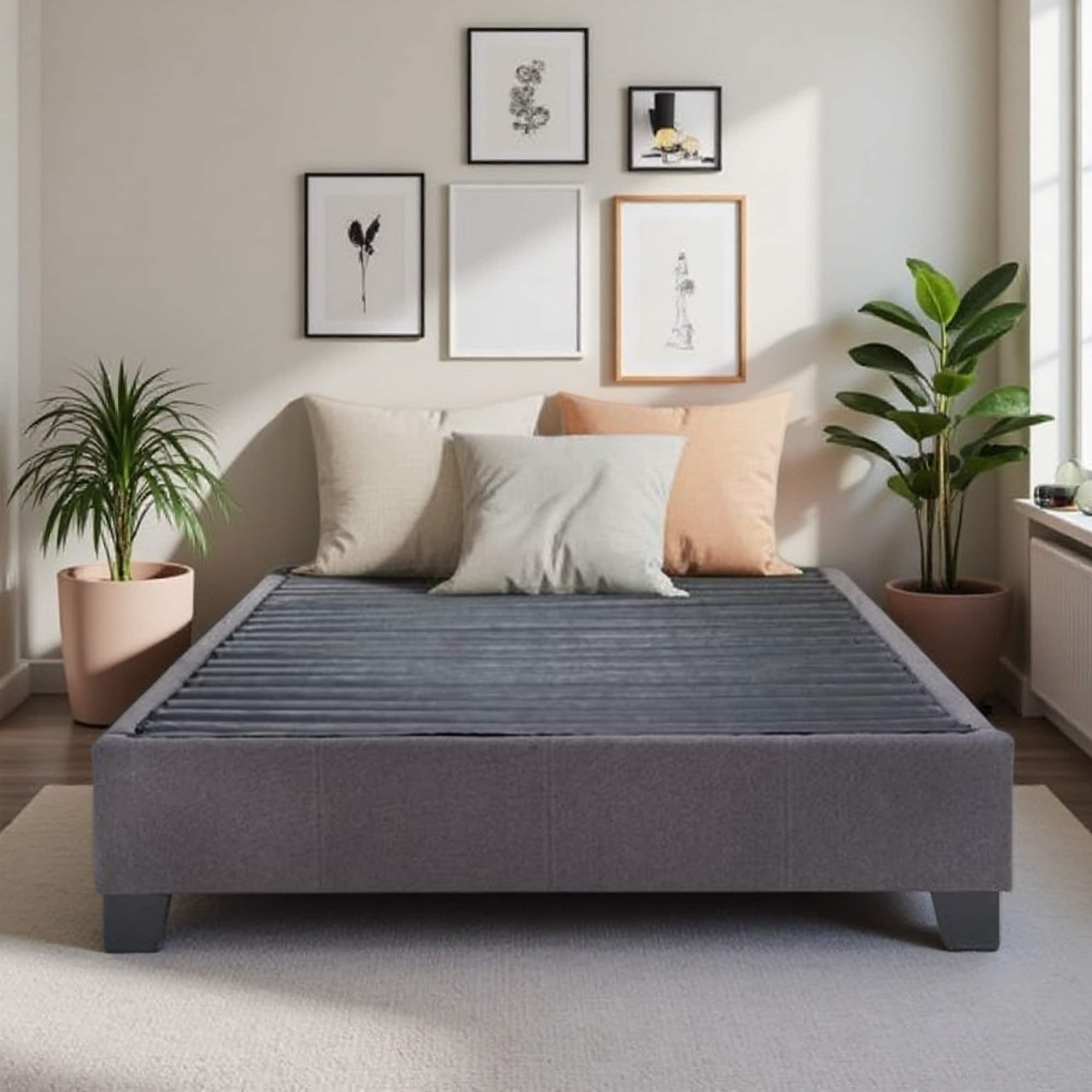 Upholstered Platform Bed Base with Modern Contempo Style