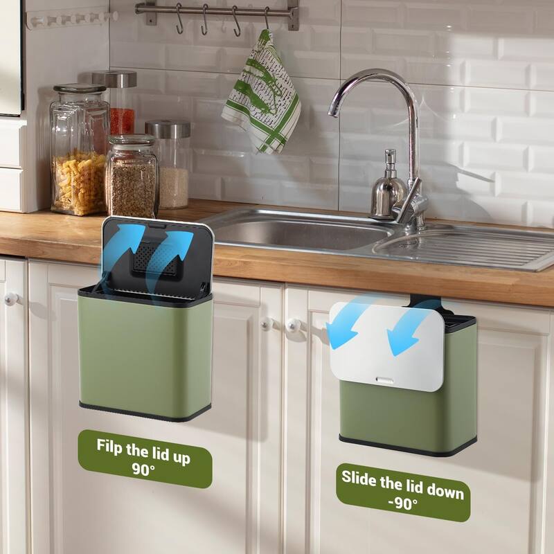 1.3 Gallon Hanging Kitchen Trash Can with Lid, Wall-Mounted Waste Bin