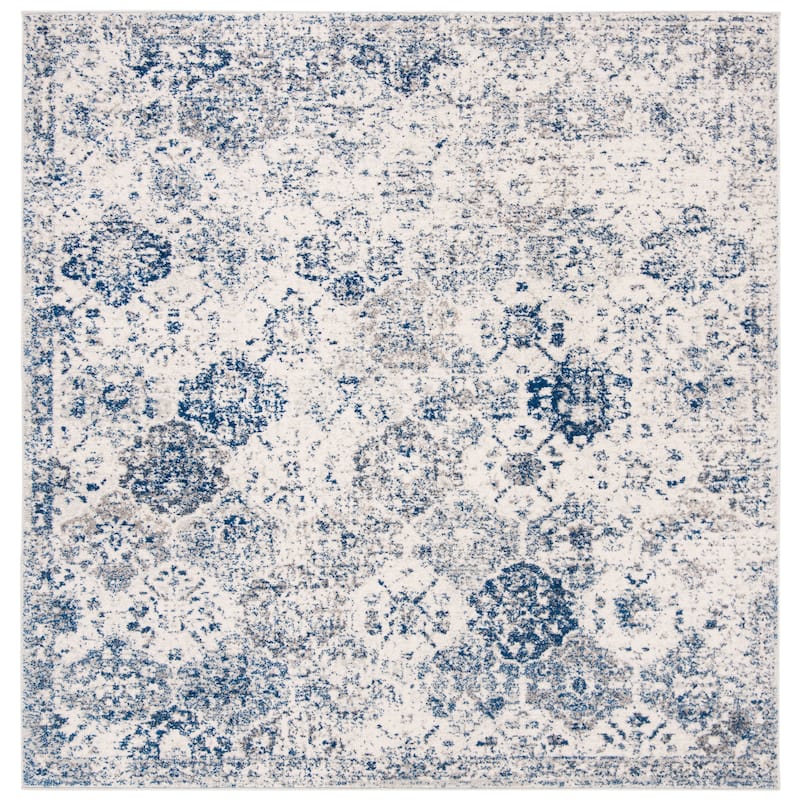 SAFAVIEH Madison Avery Boho Chic Distressed Area Rug - 6'7" x 6'7" Square - White/Royal Blue