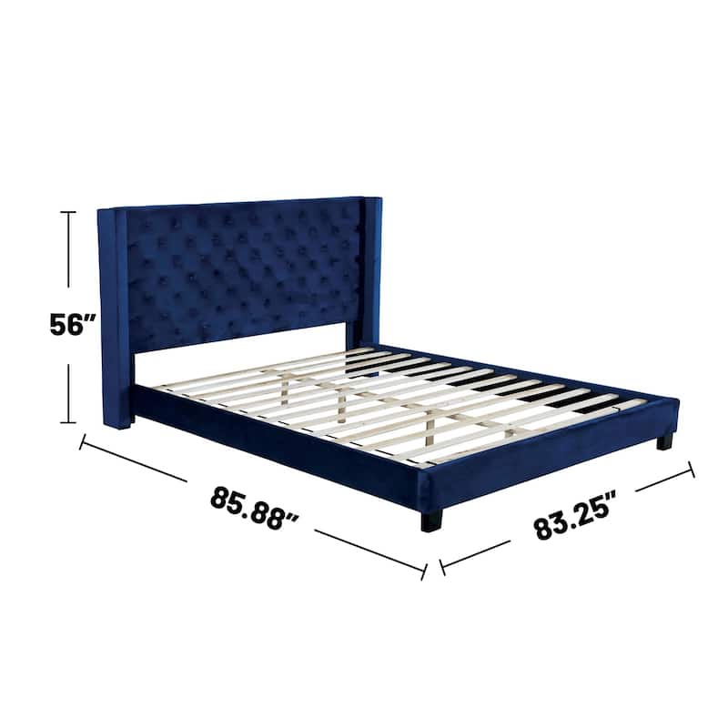 Velvet-like Fabric Upholstered Eastern King Bed with Wingback Headboard