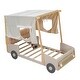 preview thumbnail 7 of 11, Wooden Twin Size Car Bed with Pillow, Ceiling Cloth, LED Lights & Storage Rack, Natural