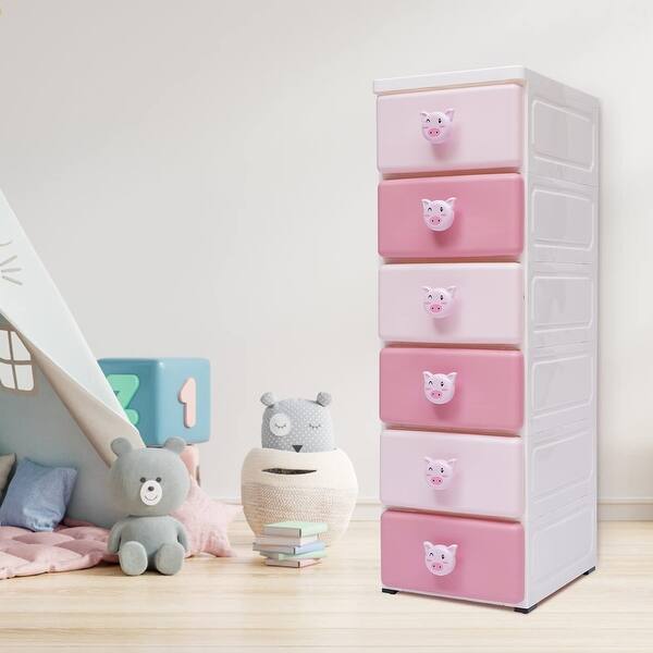 Plastic Storage Dressers 6 Drawers Dressers Chests with Cute Animal