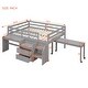 preview thumbnail 7 of 7, Gray Wooden Loft Bed with Movable Desk and Small desk, 2 Drawers, Full-Length Guardrail