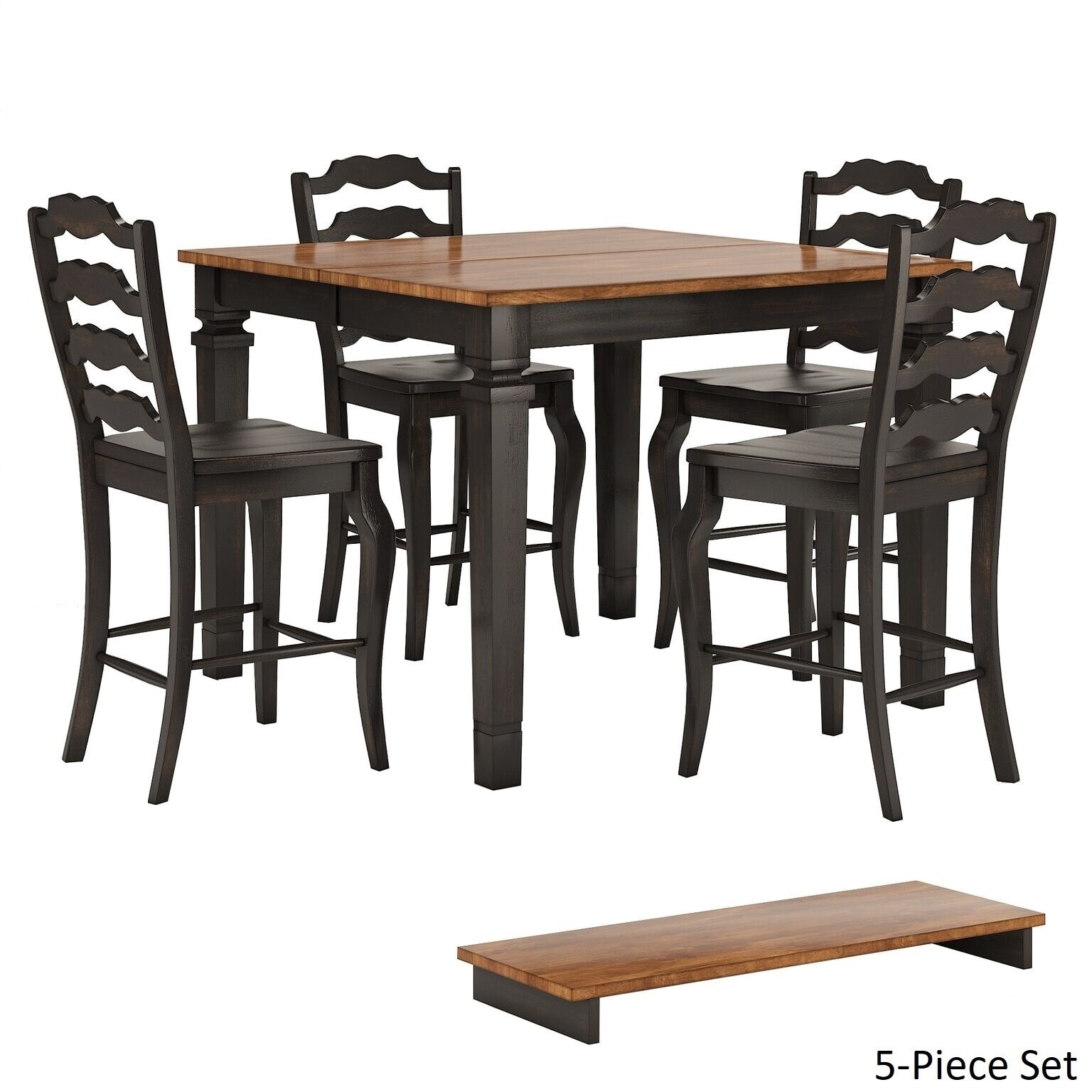 iNSPIRE Q Elena Antique Black Extendable Counter Height Dining Set with French Ladder Back Chairs by  Classic