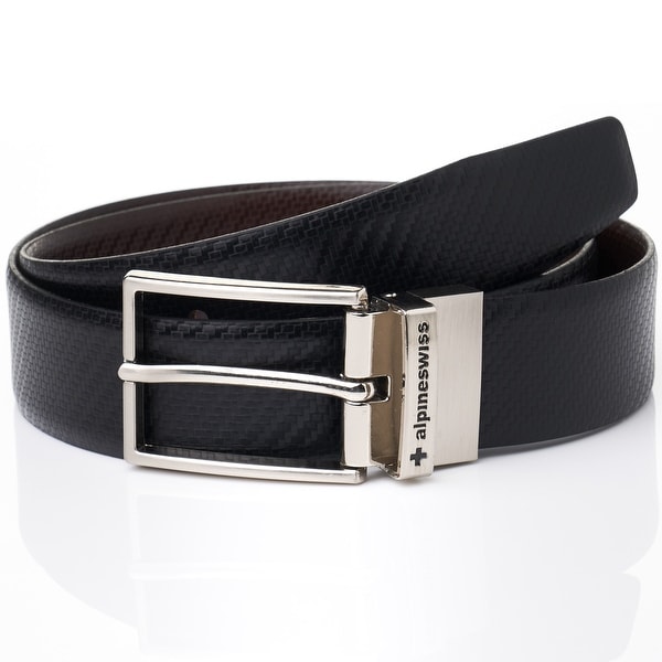 Alpine Swiss Mens Dress Belt Reversible Black Brown Leather Imported from Spain