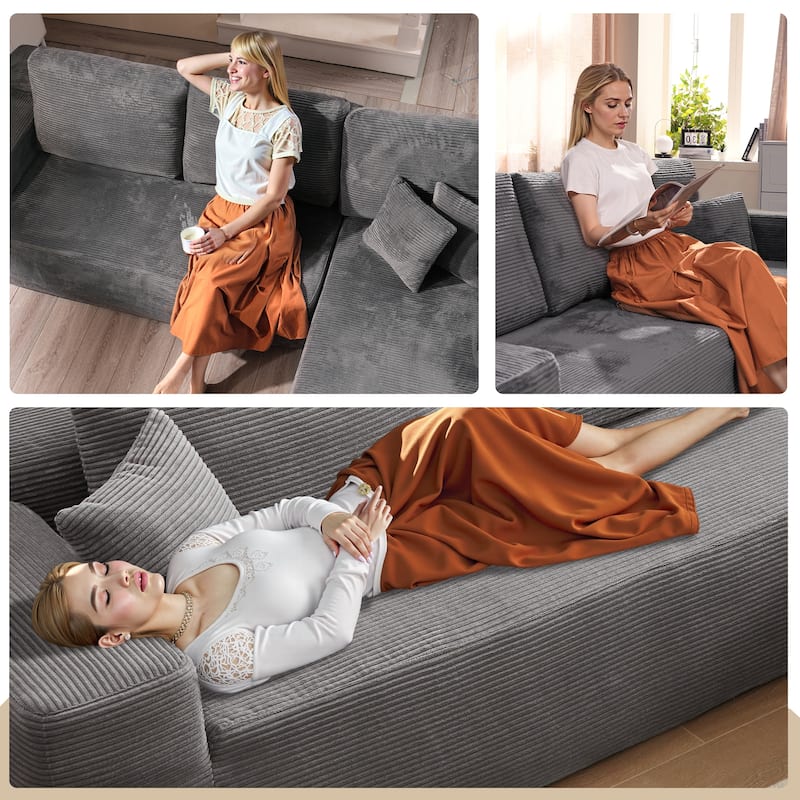 HOOOWOOO Modern Minimalist Style Sectional Couch Modular Corduroy Sofa for Living Room