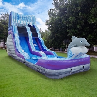 HeroKiddo 16FT Dolphin Inftatable Water Slide with Detachable Pool & Air Blower, Commercial Grade, PVC Vinyl, Outdoor Fun