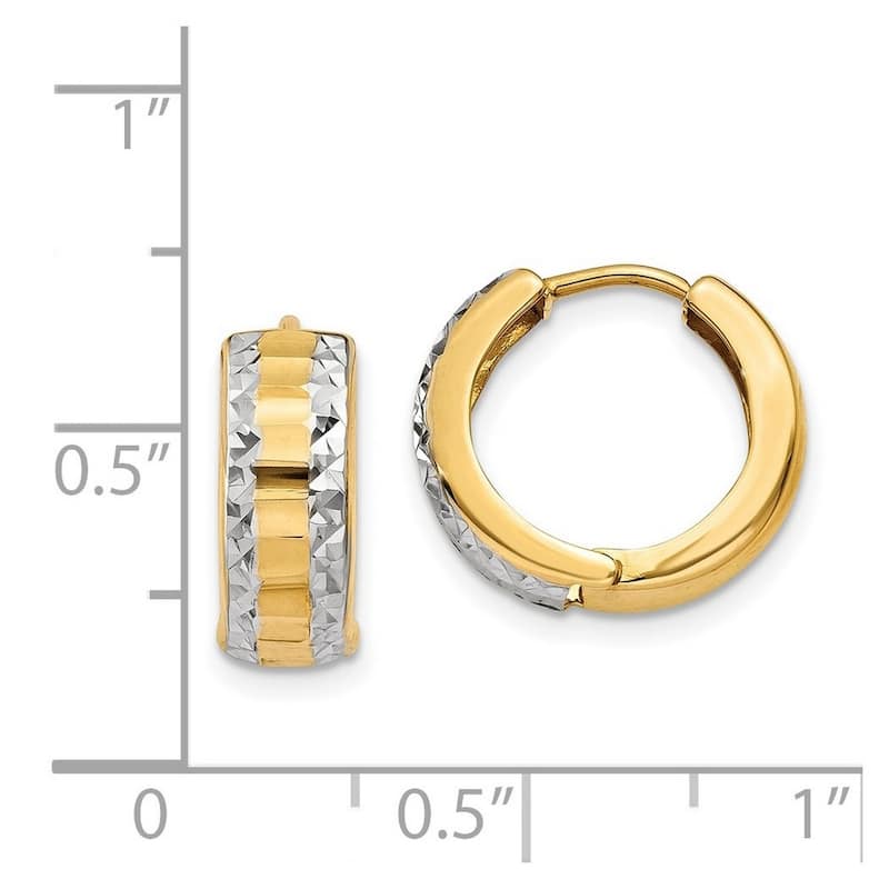 Curata 14k Yellow Gold White Rhodium 5x10mm Hinged Huggies Hoop Earrings