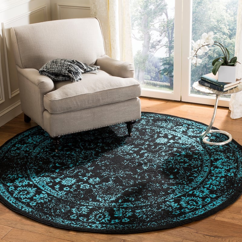 SAFAVIEH Adirondack Dakota Rustic Shabby Chic Distressed Rug - 6' Round - Black/Teal - Round
