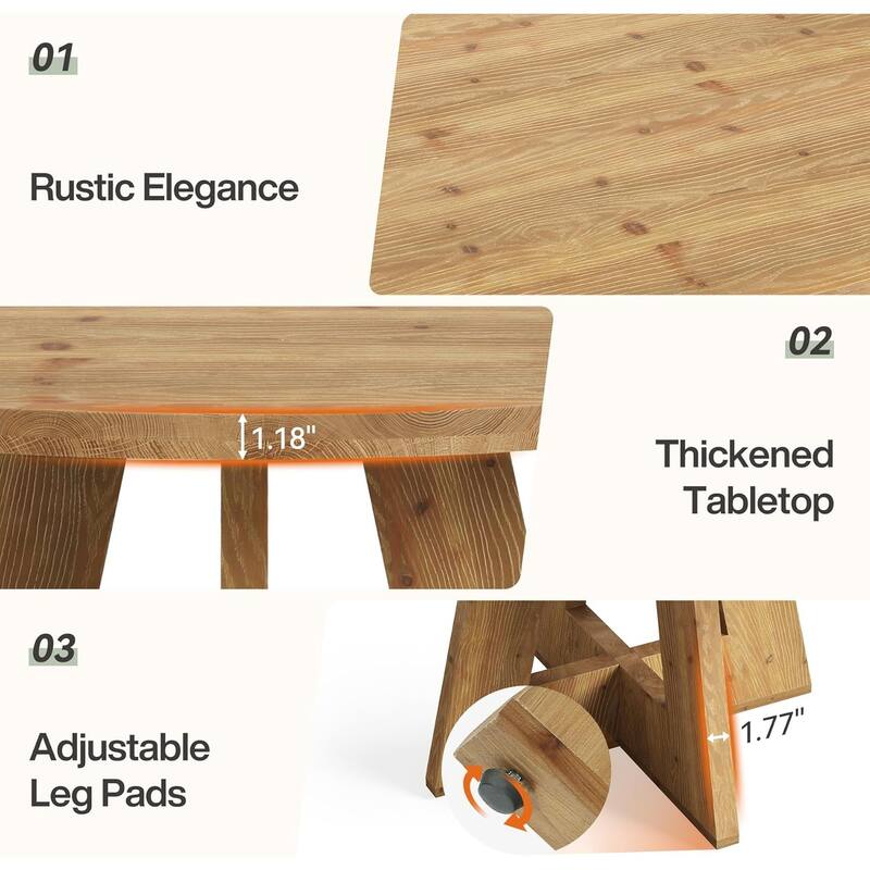 47-Inch Solid Wood Round Dining Table for 6, Circle Dinner Table for Family Gathering, Natural Brown