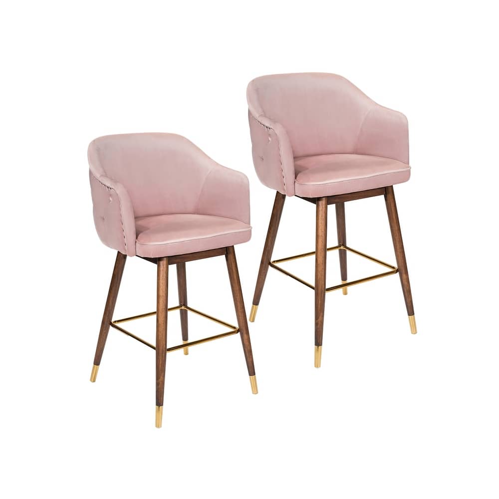 Porthos Home Orla Velvet Upholstered Bar Stools with Rubberwood Legs, Set of 2