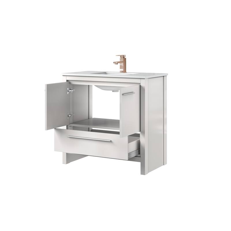 Lafarre Bath Vanity Quartz Top, Sink and Rose Gold Faucet
