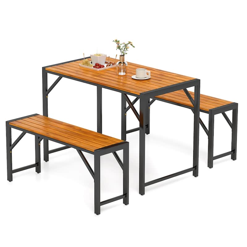 Gymax 3 PCS Dining Set for 4 People Outdoor Picnic Table & 2 Benches