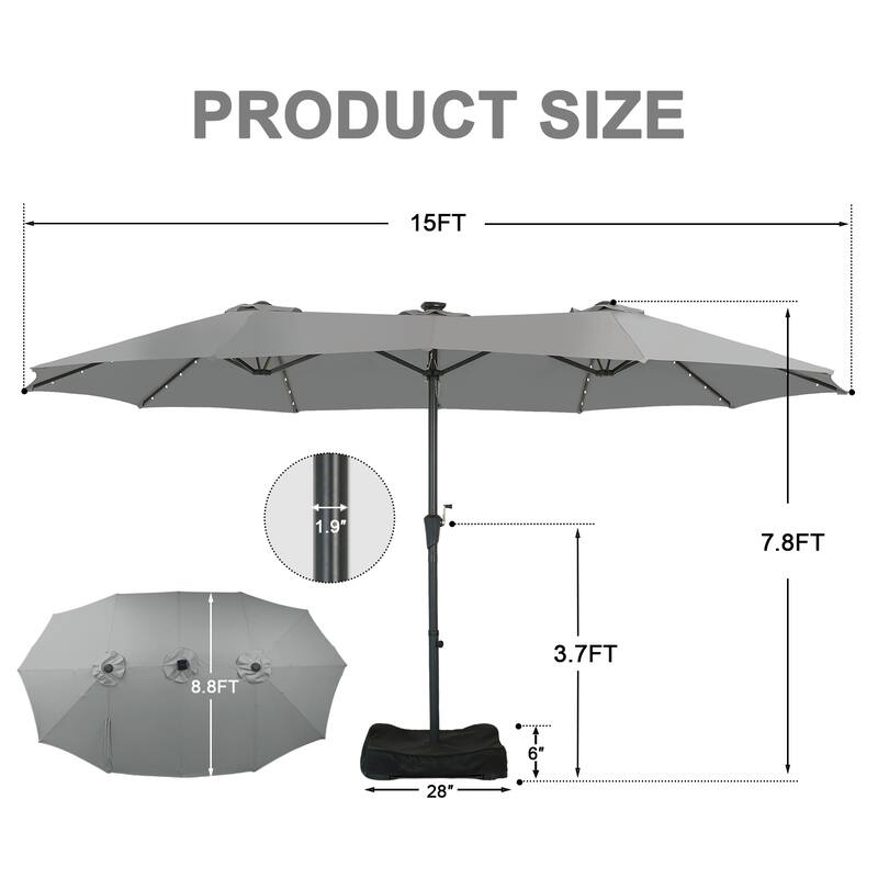 Autlaycil 15ft Retangle Patio Umbrella with Solar Lights & Base