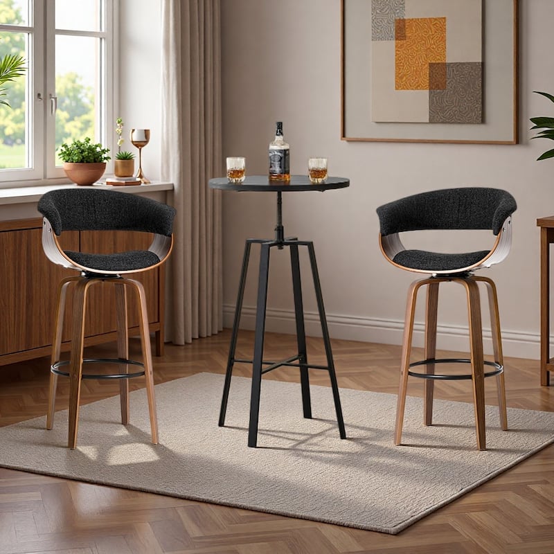 Glitzhome Modern 3-Piece Wooden Swivel Bar Stools & Height Adjustable Pub Table Set - Black Table & Black Fabric Chairs