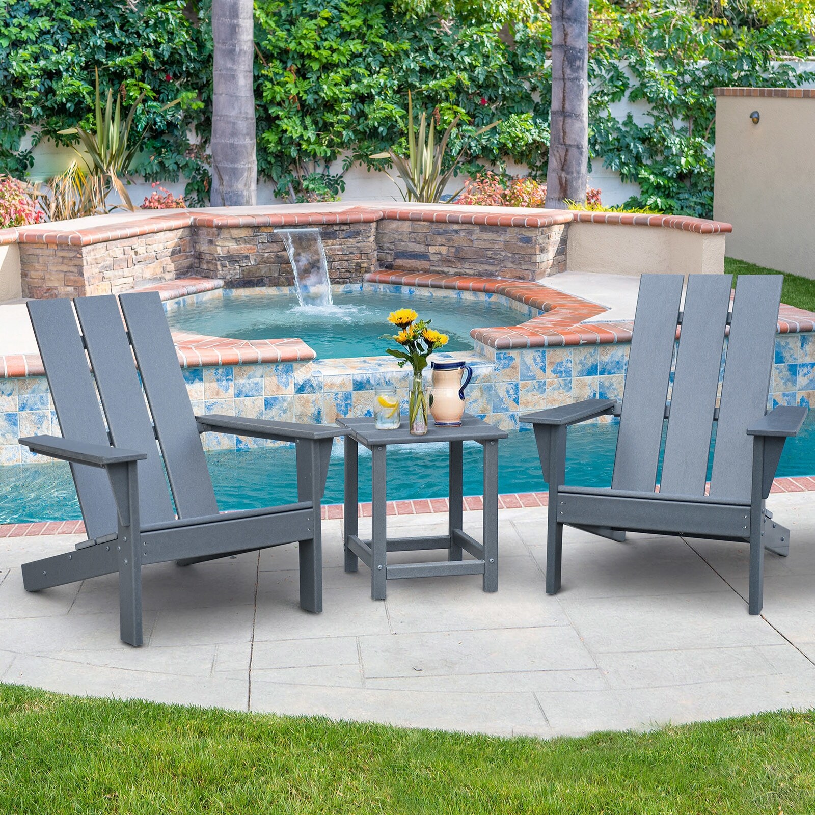3Pcs Outdoor Adirondack Chairs, Patio Lawn Chairs with Side Table