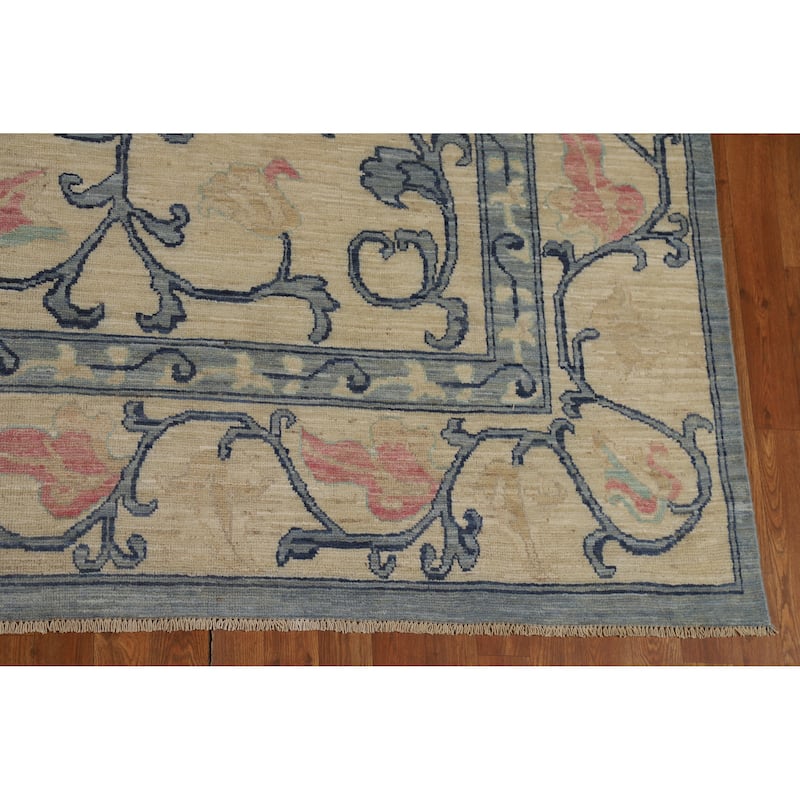 Hand Knotted Oriental 100% Wool Carpet Transitional All-Over Beige & Ivories Oushak Area Rug - 11' 9'' X 8' 10''