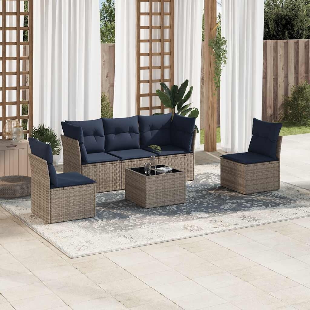 vidaXL 5/6 Piece Patio Sofa Set with Cushions Brown/Gray Poly Rattan - 24.4 x 24.4 x 27.2