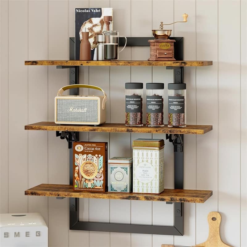 24 inch Kitchen Shelves Wall Mounted - 7.28"D x 23.62"W x 26.18"H - Rustic Brown