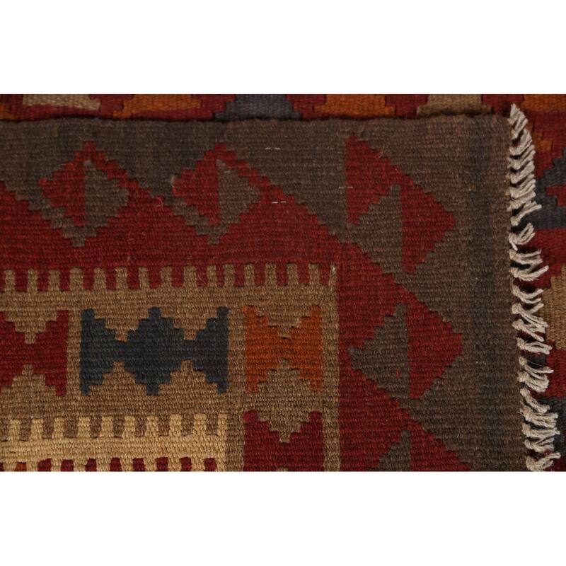 Tribal Geometric Kilim Area Rug Hand-woven Oriental Wool Carpet - 5'5" x 6'7"