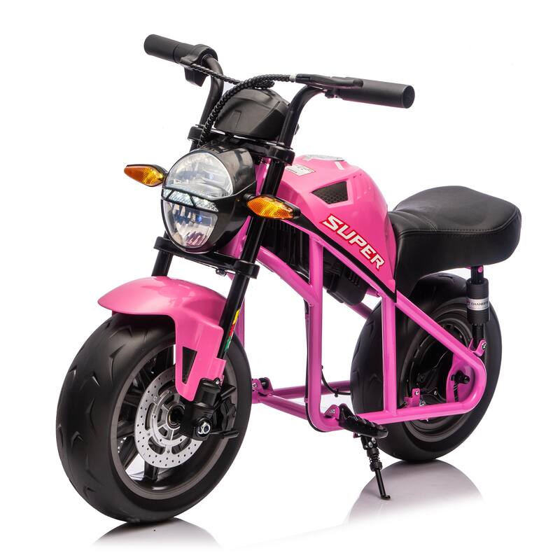 Simple Electric Bike Pink Kids Electric Motorcycle 24V Ride-On Motorcycle with Built-in Music & LED Lights