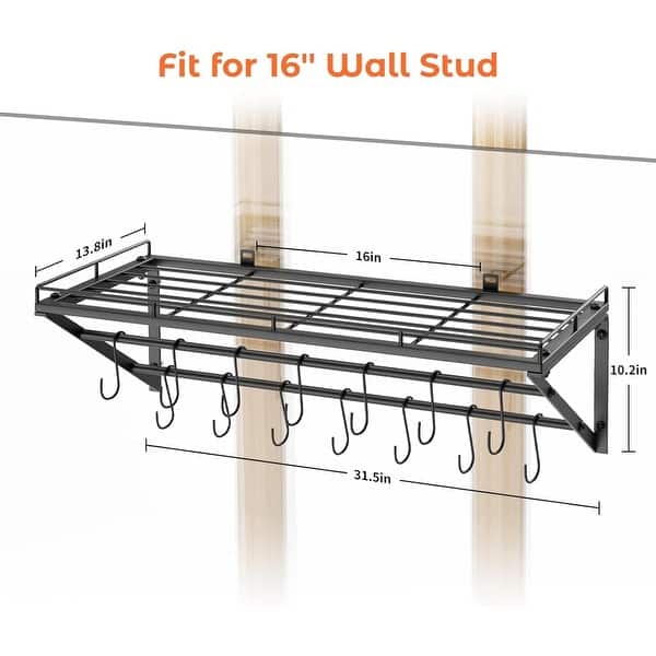 31 Inch Deep Storage Rack 31 Inch Wall Mounted Pot Rack Storage Shelf - Black - Bed Bath & Beyond ...