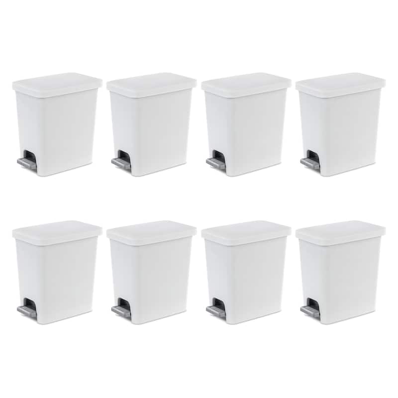 Sterilite 2.7 Gallon Rectangular Step On Trash Bin Wastebasket, White (2 Pack) - 8 Pack