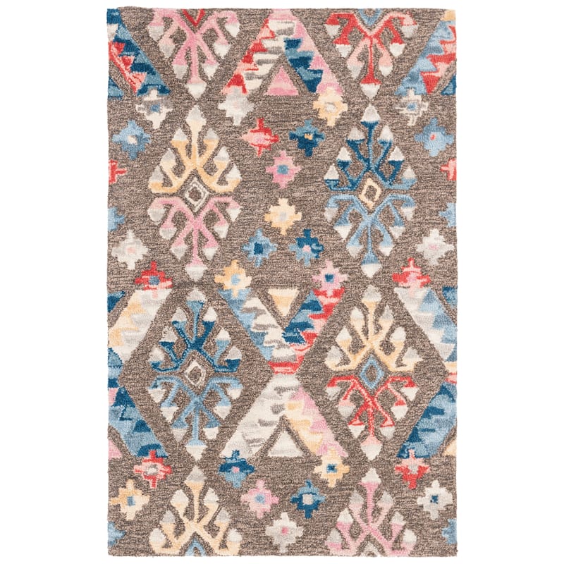 SAFAVIEH, Handmade Micro-Loop Anastazie Wool Rug - 2'6" x 4' - Grey/Blue