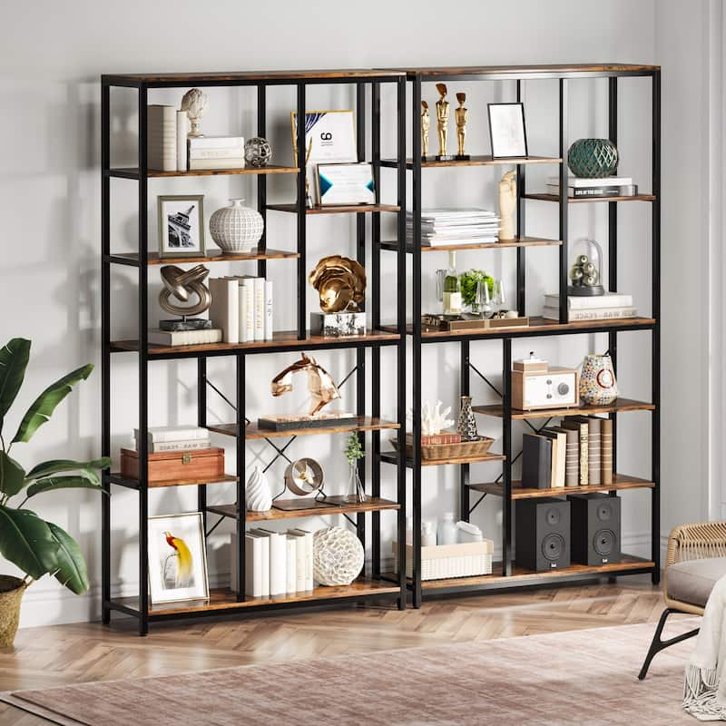 Industrial 8-Tier Large Bookshelf, Wood Etagere Bookcase, Book Shelving Units Storage Shelf, 79 Inches