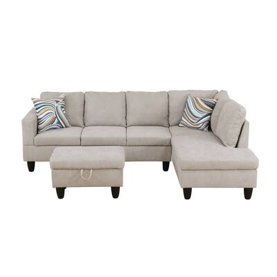 Off-White Flannelette 3-Piece Living Room Sofa Set