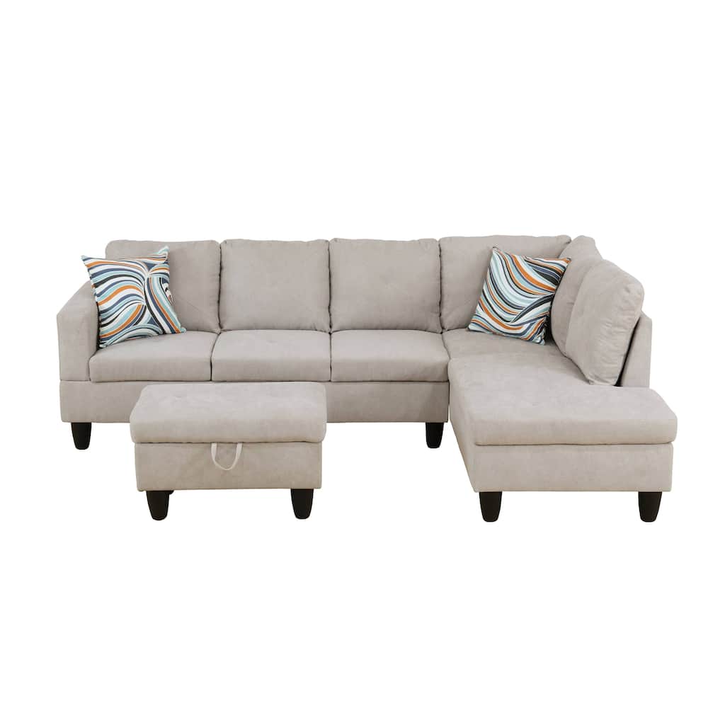 Off-White Flannelette 3-Piece Living Room Sofa Set
