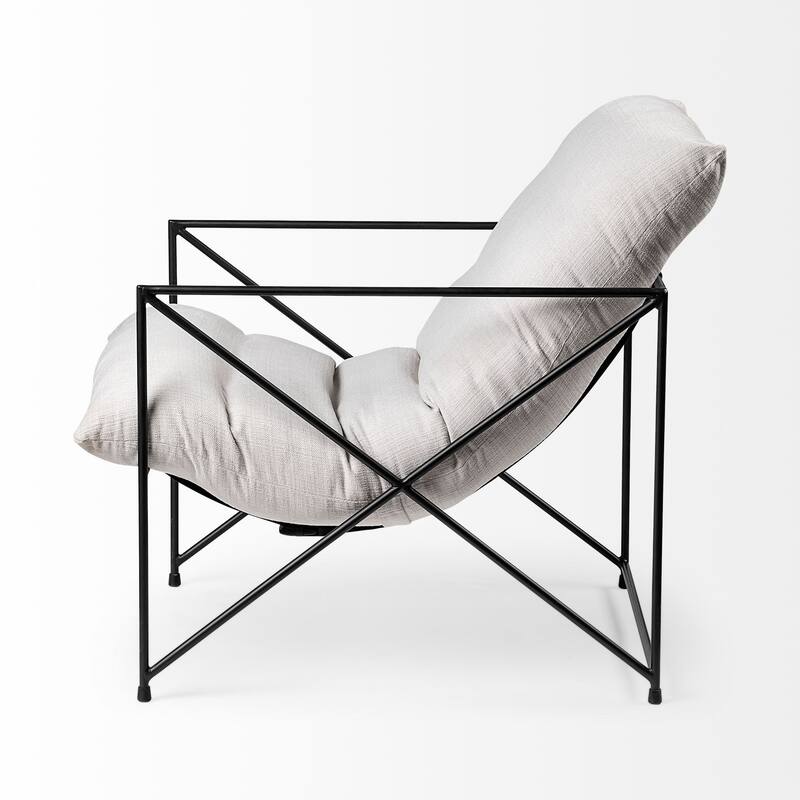 HomeRoots 30" Cream and Black Fabric And Metal Arm Chair - 29.5 in. x 34 in. x 28.5 in.