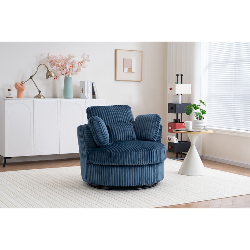 Oversized 360 Degreed Swivel Accent Chair Modern Soft Plush Corduroy Round Barrel Chair for Living Room Bedroom with Pillows