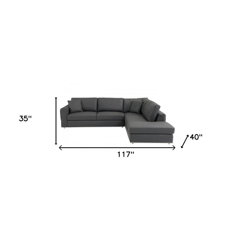 HomeRoots Dark Gray Italian Leather Reclining L Shaped Two Piece Corner Sectional - 117